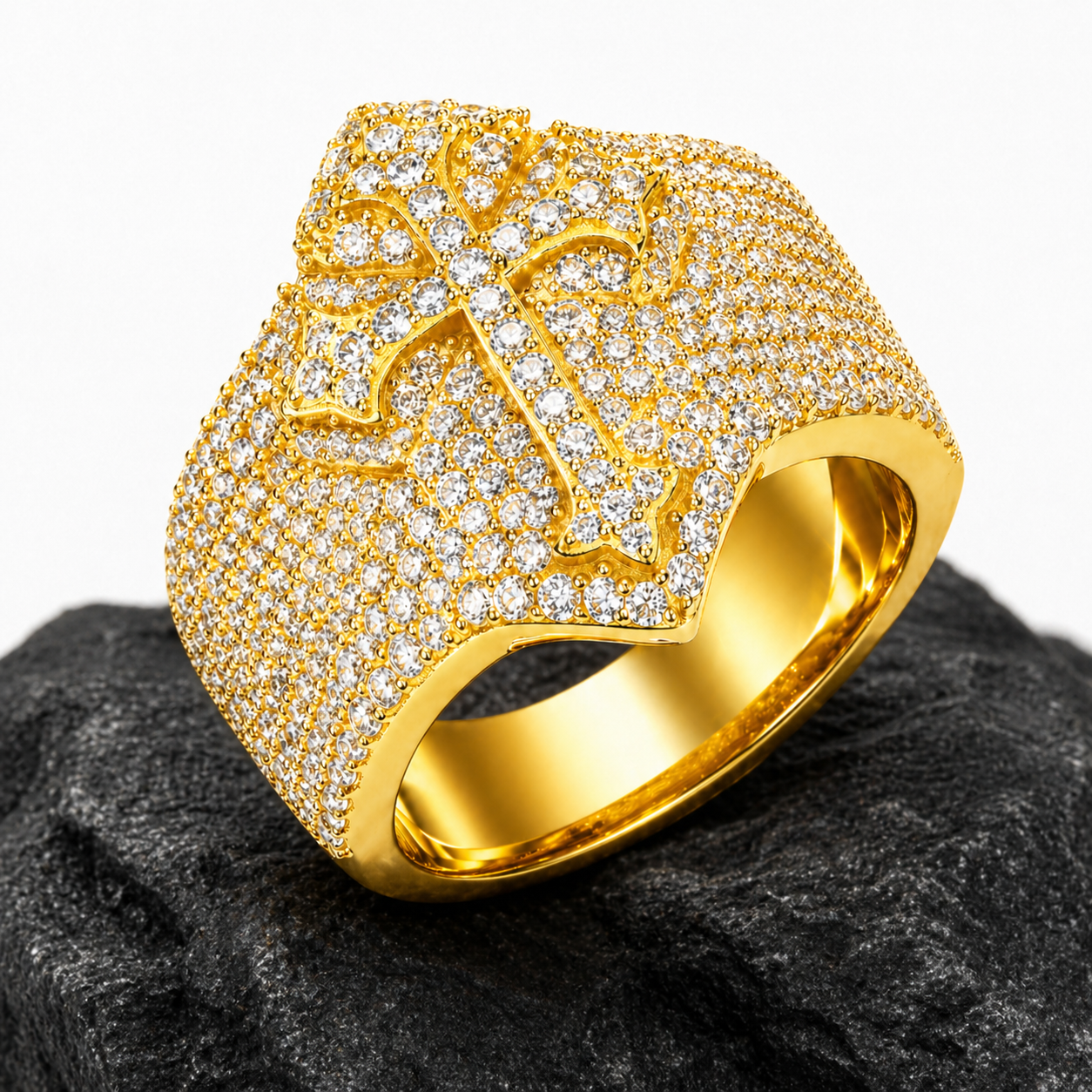 Iced Out Iris Cross Ring