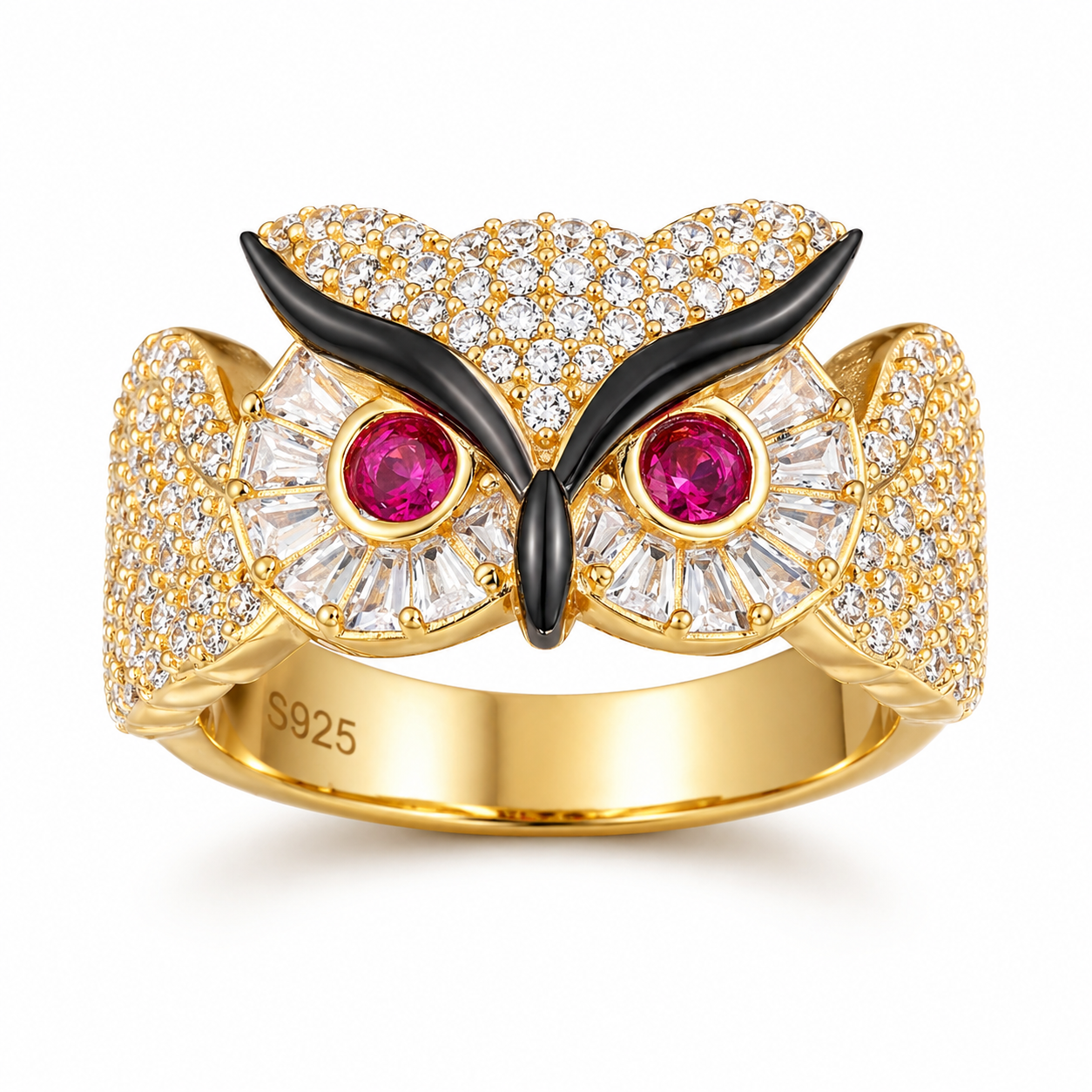 Baguette Color CZ Owl Ring