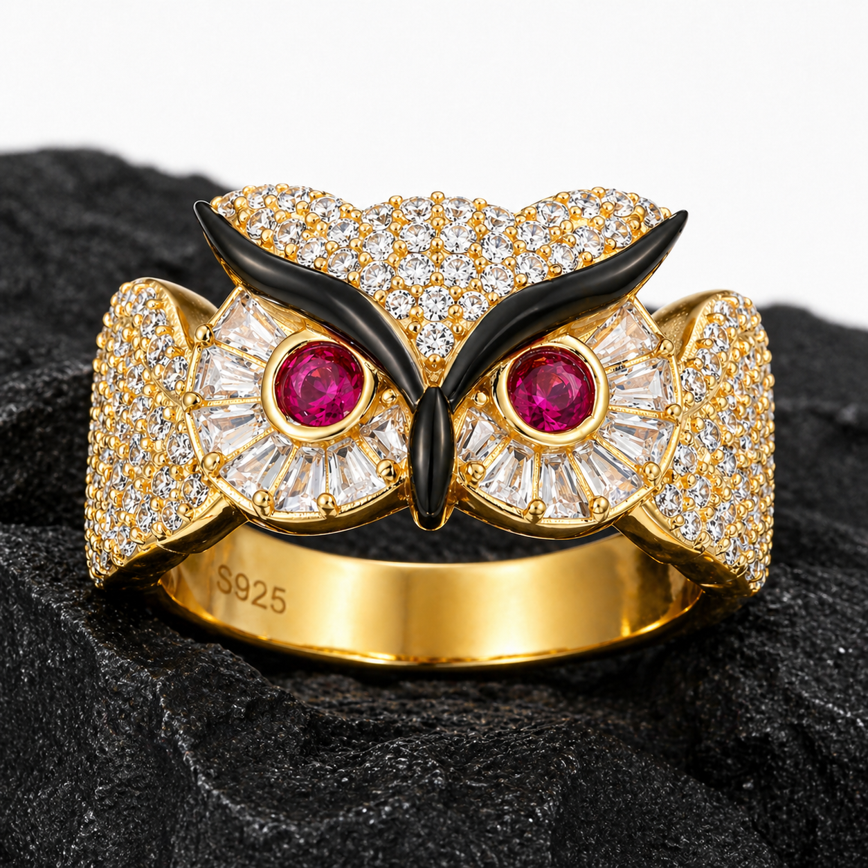 Baguette Color CZ Owl Ring