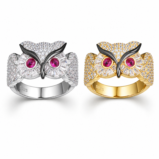 Baguette Color CZ Owl Ring