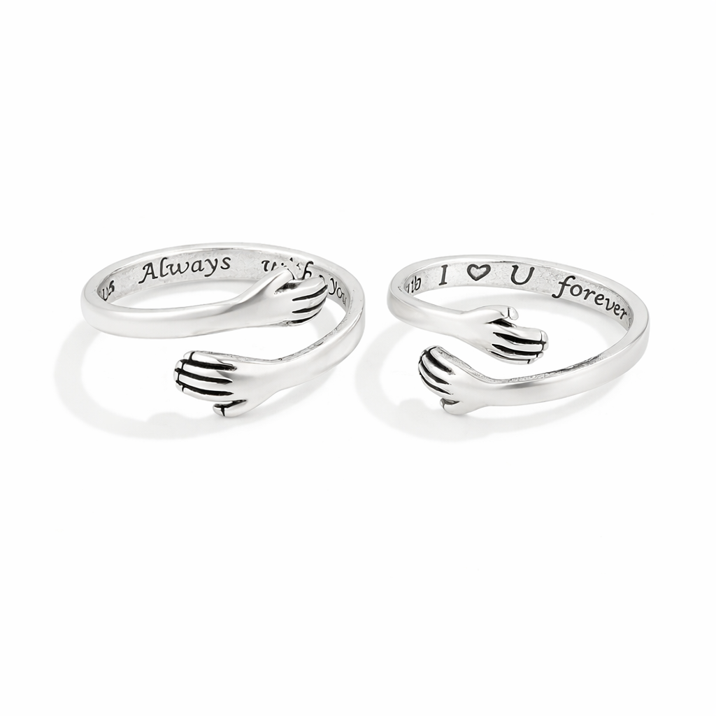 Silver Color Hug Couple Ring