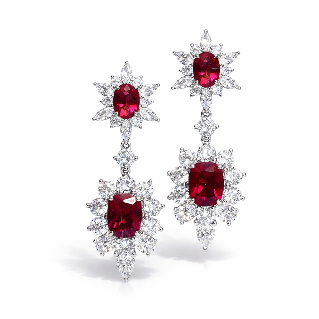 Red & White Dangle Earrings