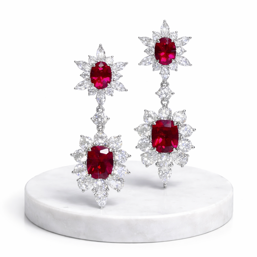 Red & White Dangle Earrings