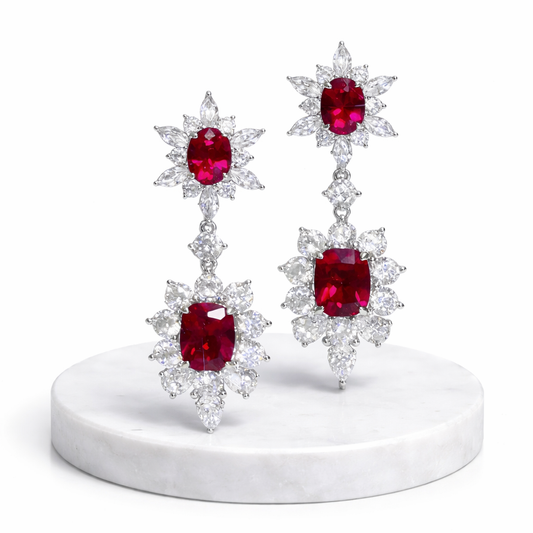 Red & White Dangle Earrings