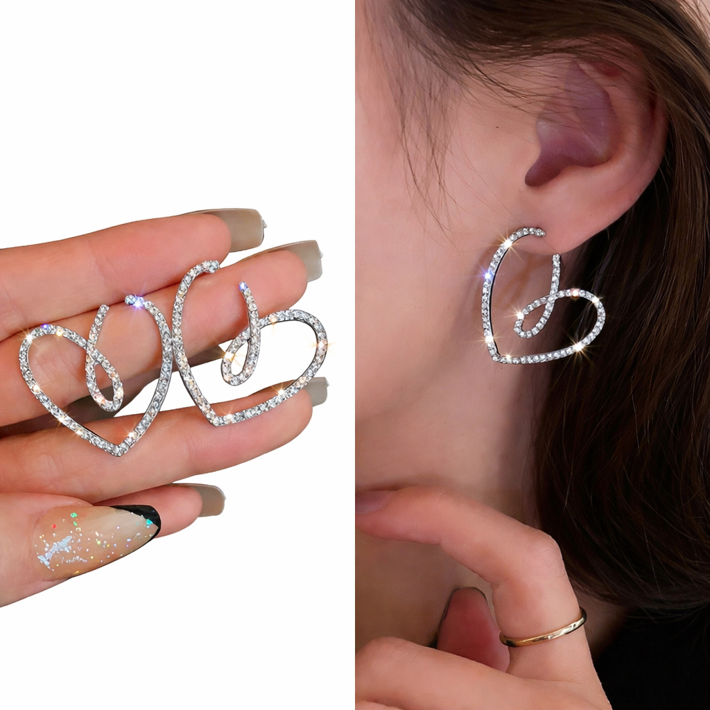 Zircon Rhinestone Heart Earrings