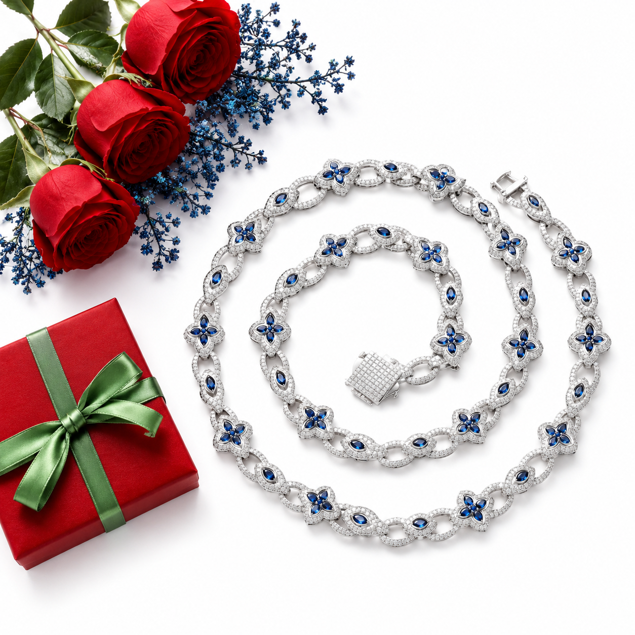 10.5mm S925 Moissanite Four Leaf Clover Evil Eye Link Chain