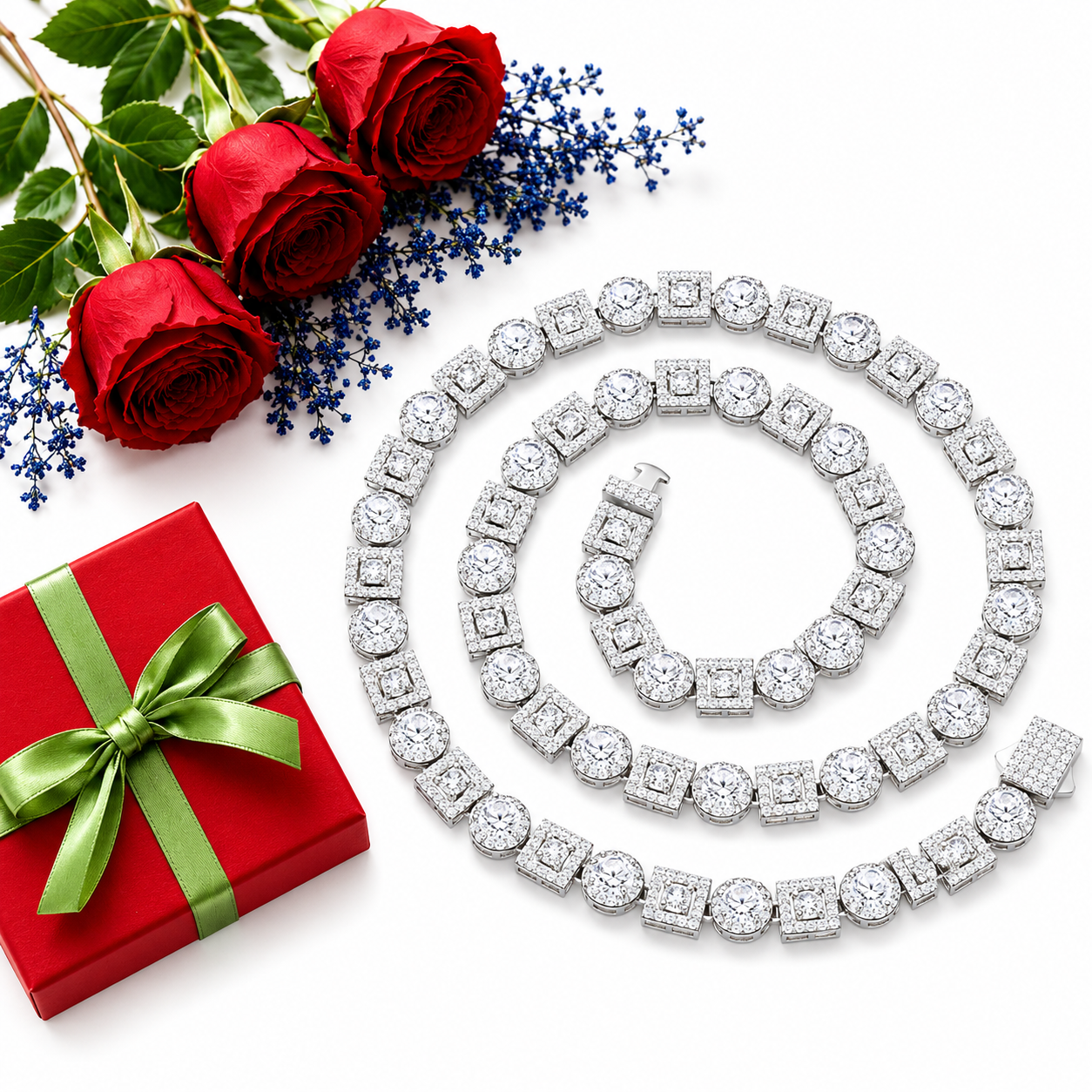 8mm S925 Moissanite Iced Clover Seal Halo Link Chain