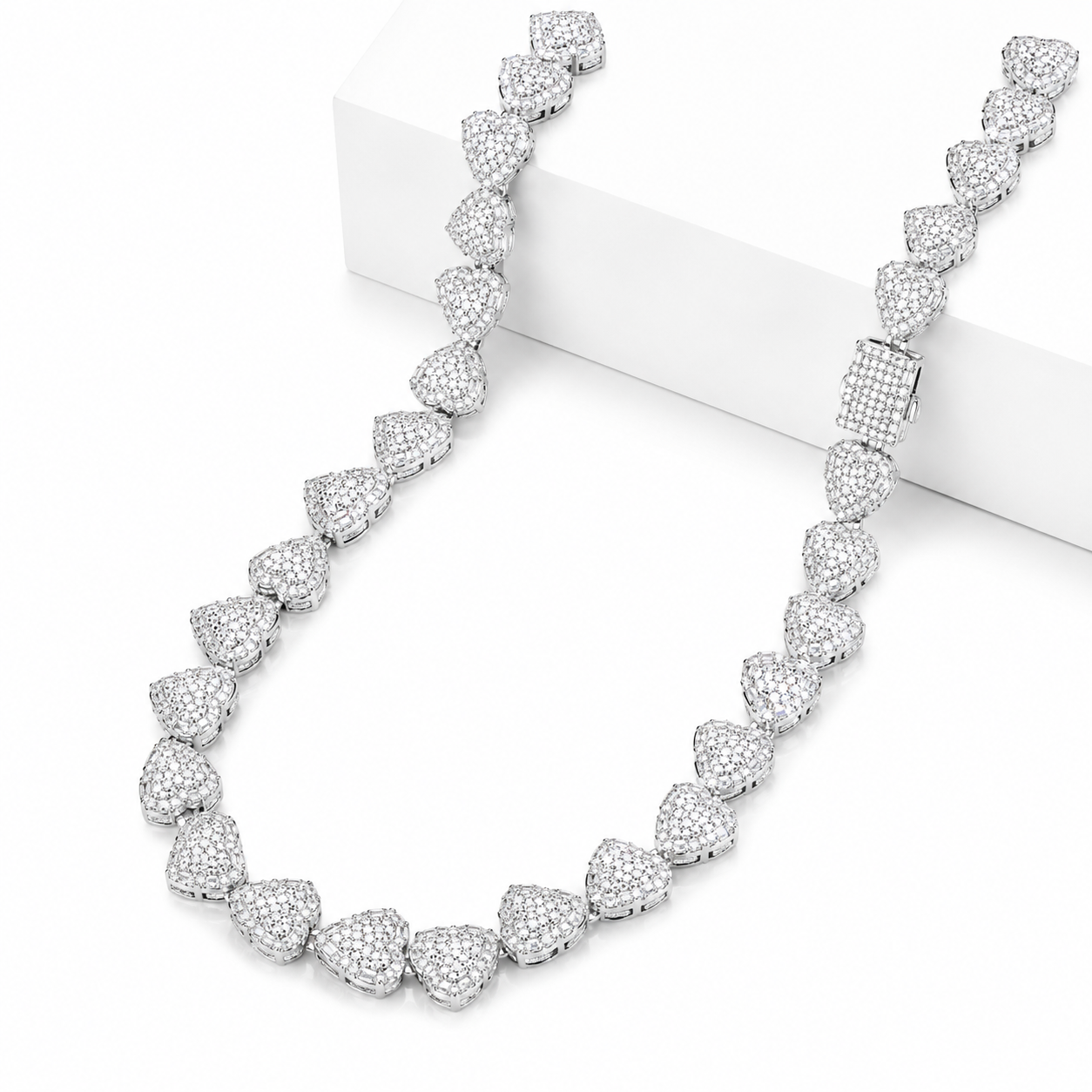 10mm S925 Baguette Moissanite Iced Heart Link Chain