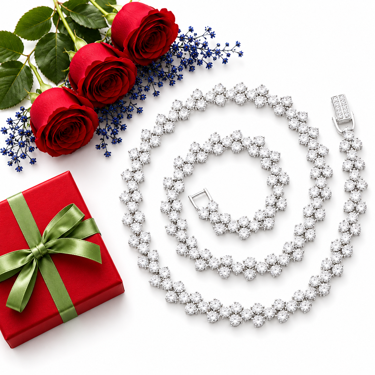 6mm Iced Out Three Stone Heart Tennis Chain