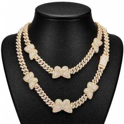 11mm Baguette Butterfly Cuban Link Chain