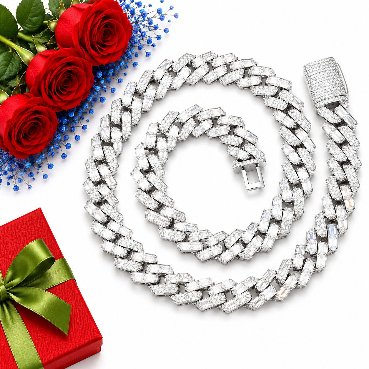 12mm Baguette Cuban Link Chain