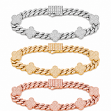 6mm S925 Moissanite Four Leaf Clover Cuban Link Bracelet