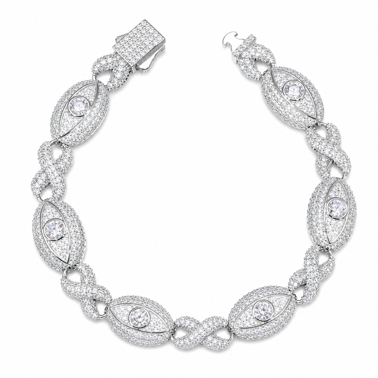 11mm S925 Moissanite Evil Eye Infinity Cuban Link Bracelet