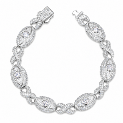 11mm S925 Moissanite Evil Eye Infinity Cuban Link Bracelet