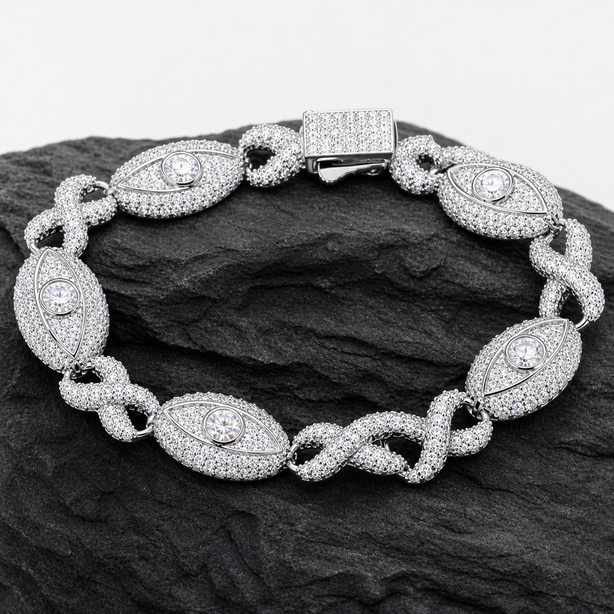 11mm S925 Moissanite Evil Eye Infinity Cuban Link Bracelet