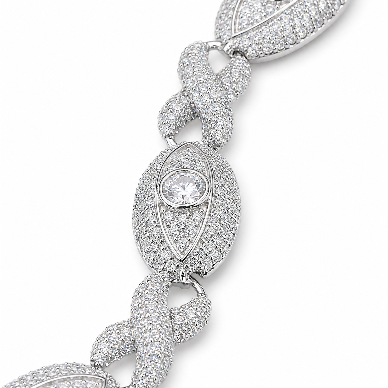 11mm S925 Moissanite Evil Eye Infinity Cuban Link Bracelet