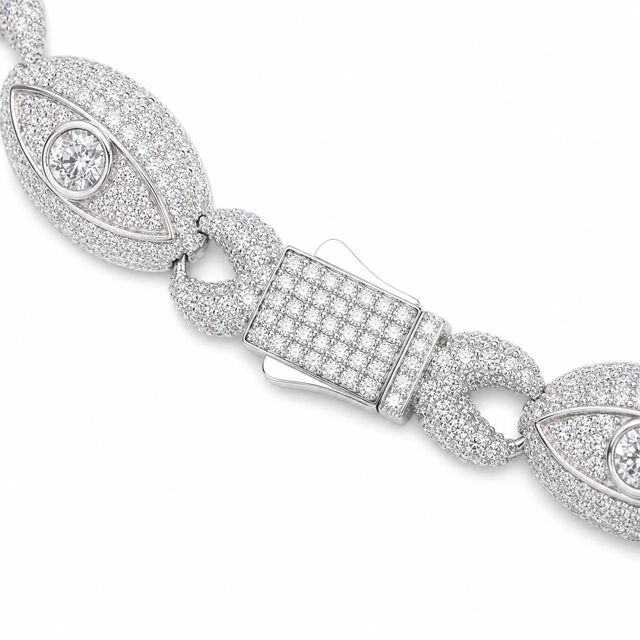 11mm S925 Moissanite Evil Eye Infinity Cuban Link Bracelet