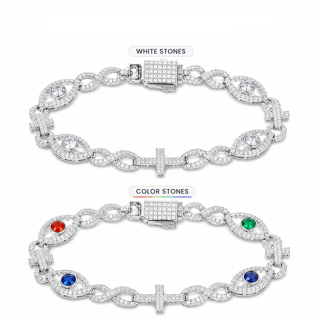 10mm Infinity Cross Evil Eye Cuban Bracelet
