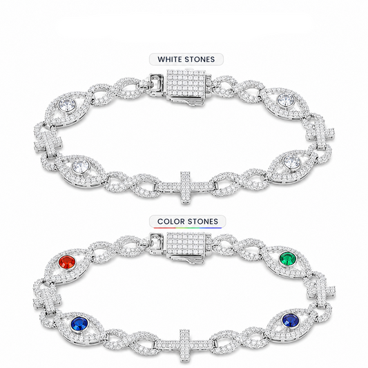 10mm Infinity Cross Evil Eye Cuban Bracelet