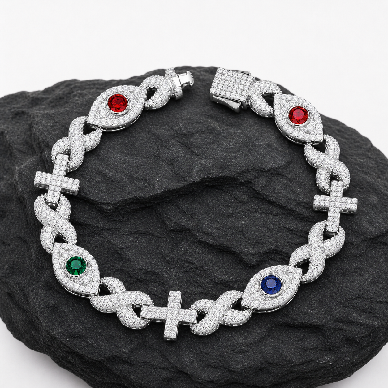 10mm Infinity Cross Evil Eye Cuban Bracelet
