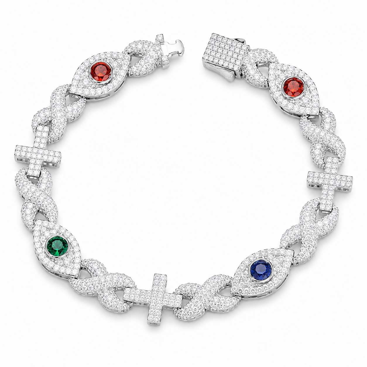 10mm Infinity Cross Evil Eye Cuban Bracelet