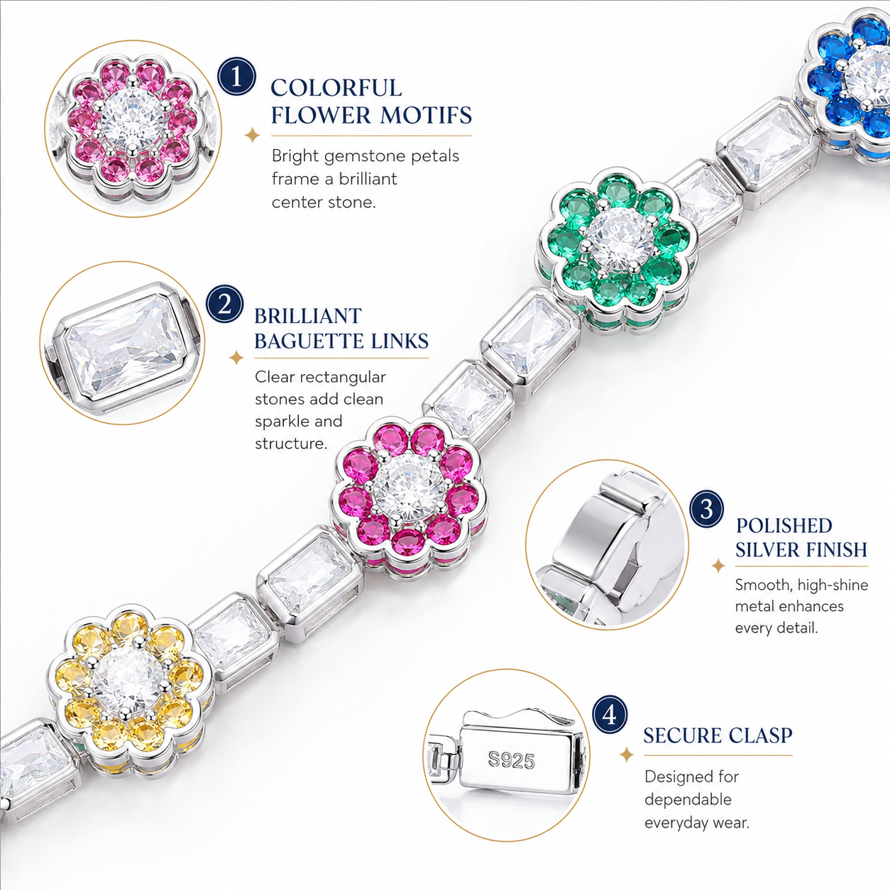 12mm CZ Flower Tennis Bracelet