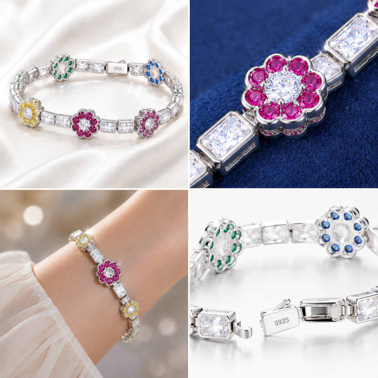 12mm CZ Flower Tennis Bracelet