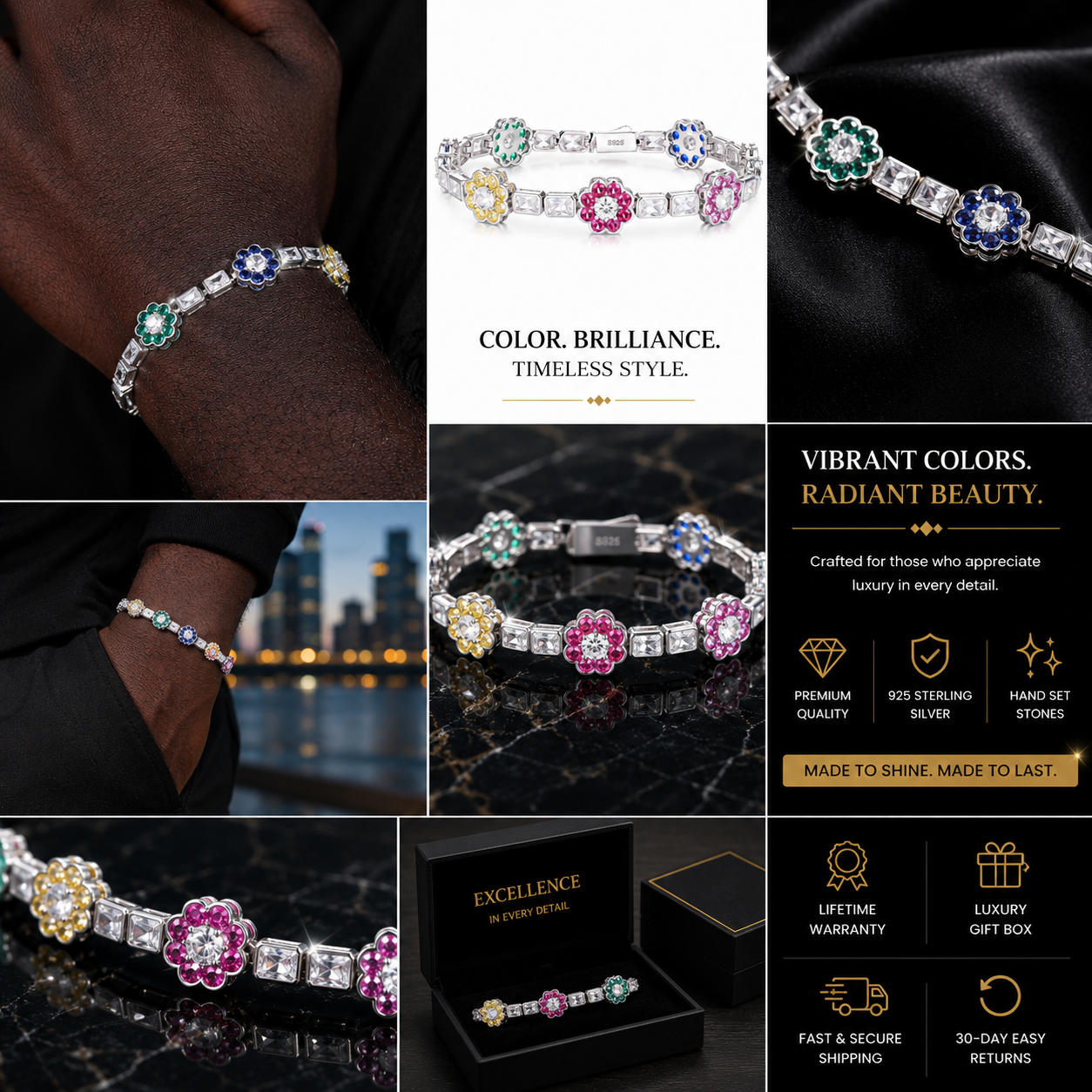 12mm CZ Flower Tennis Bracelet