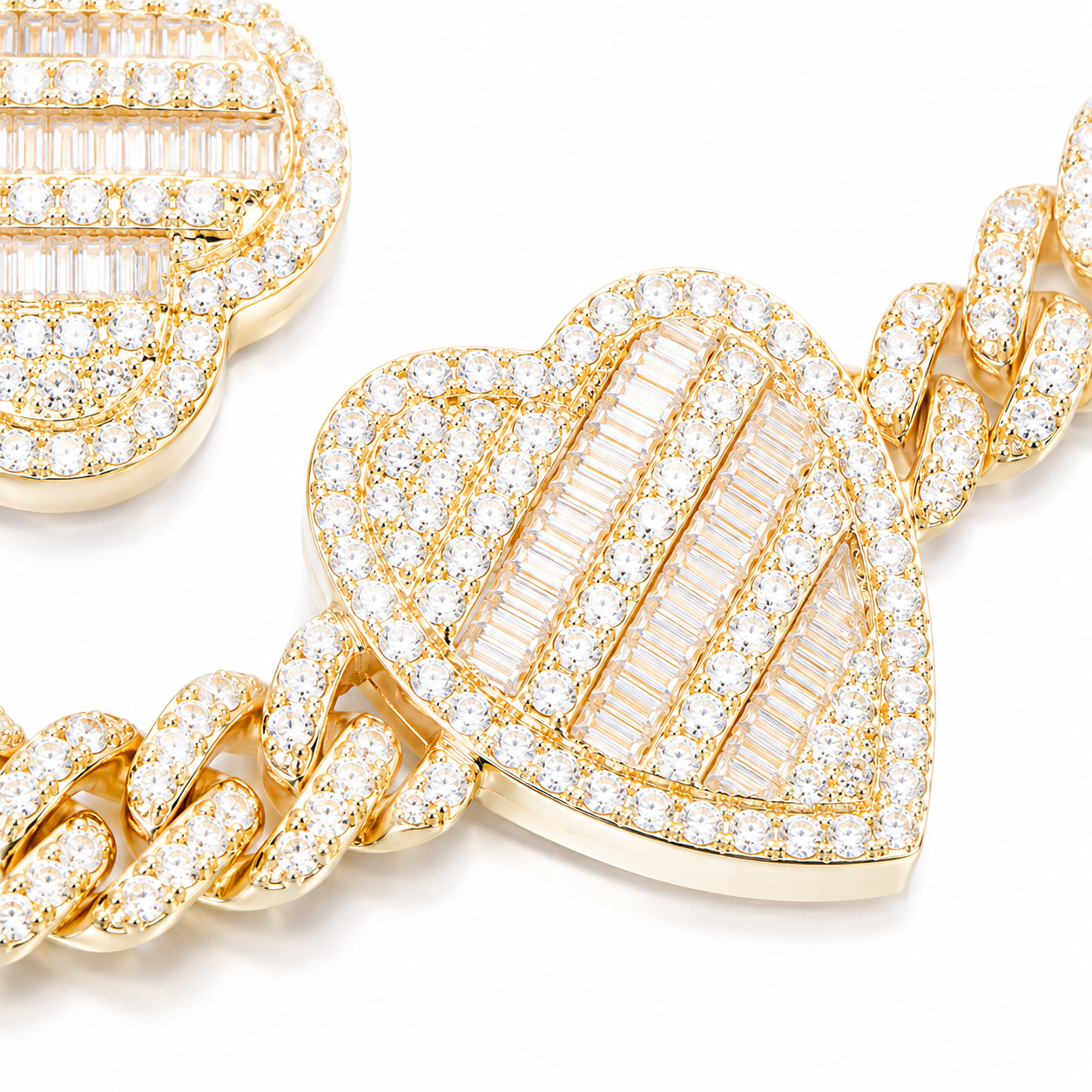 6mm Baguette Heart Cuban Link Bracelet