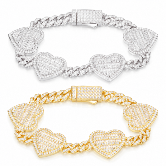6mm Baguette Heart Cuban Link Bracelet