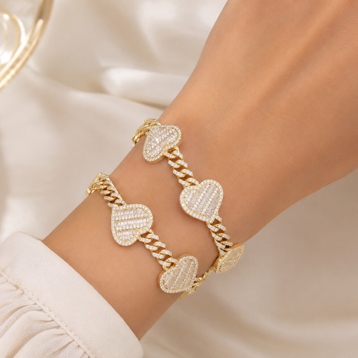 6mm Baguette Heart Cuban Link Bracelet