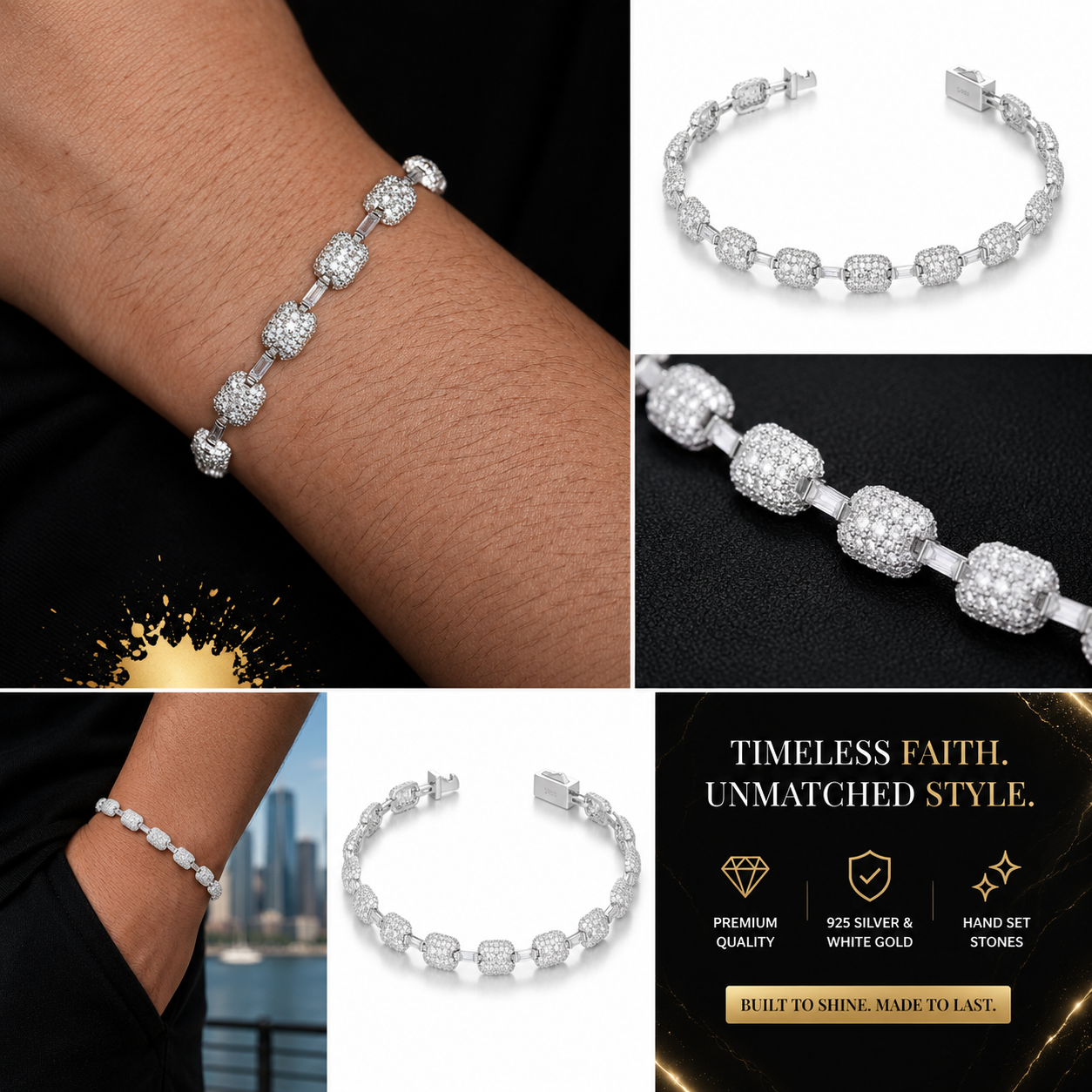 7mm Baguette Moissanite Link Bracelet