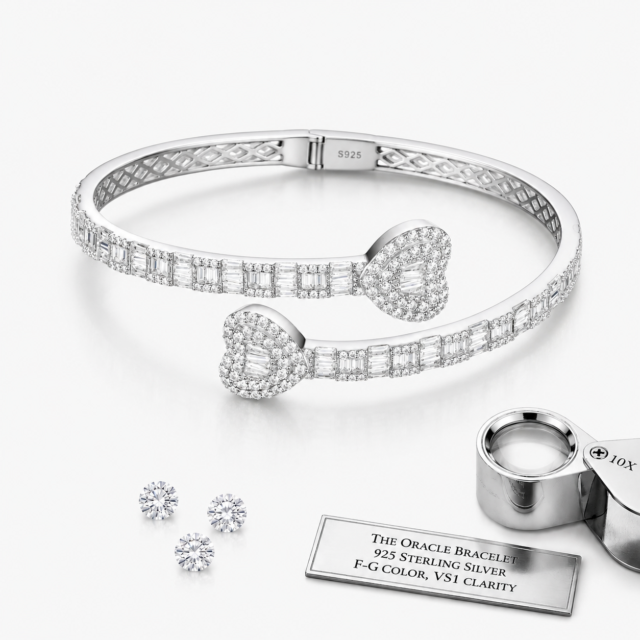 5mm Baguette Heart Bracelet Bangle