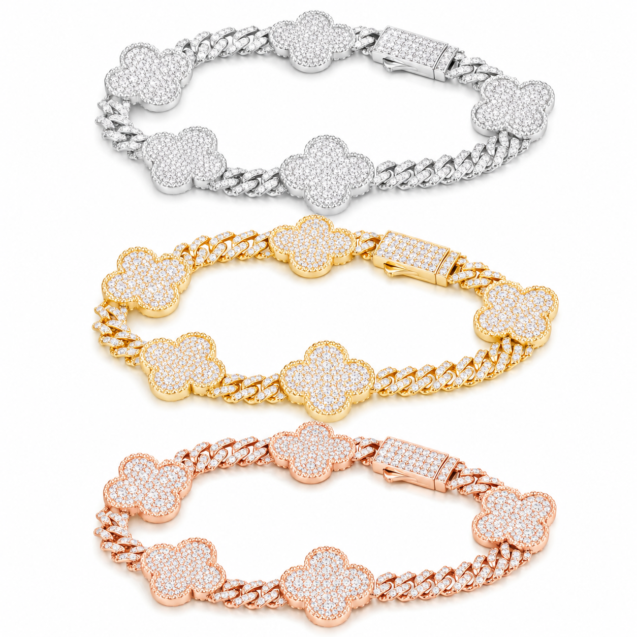 6mm Four Leaf Clover Cuban Link Bracelet