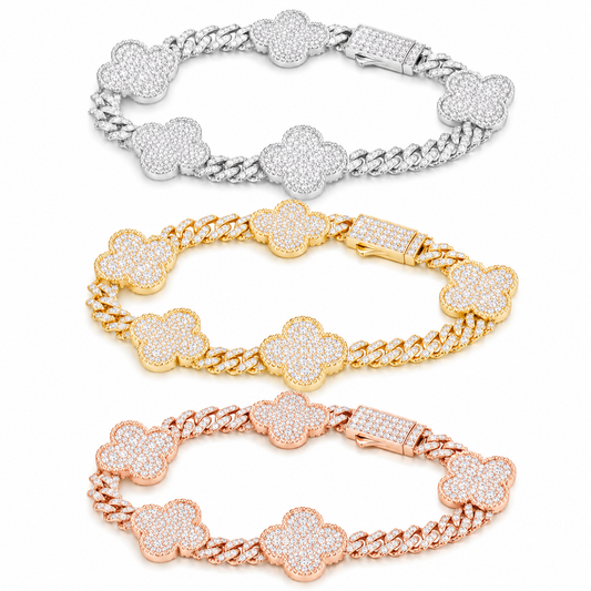 6mm Four Leaf Clover Cuban Link Bracelet