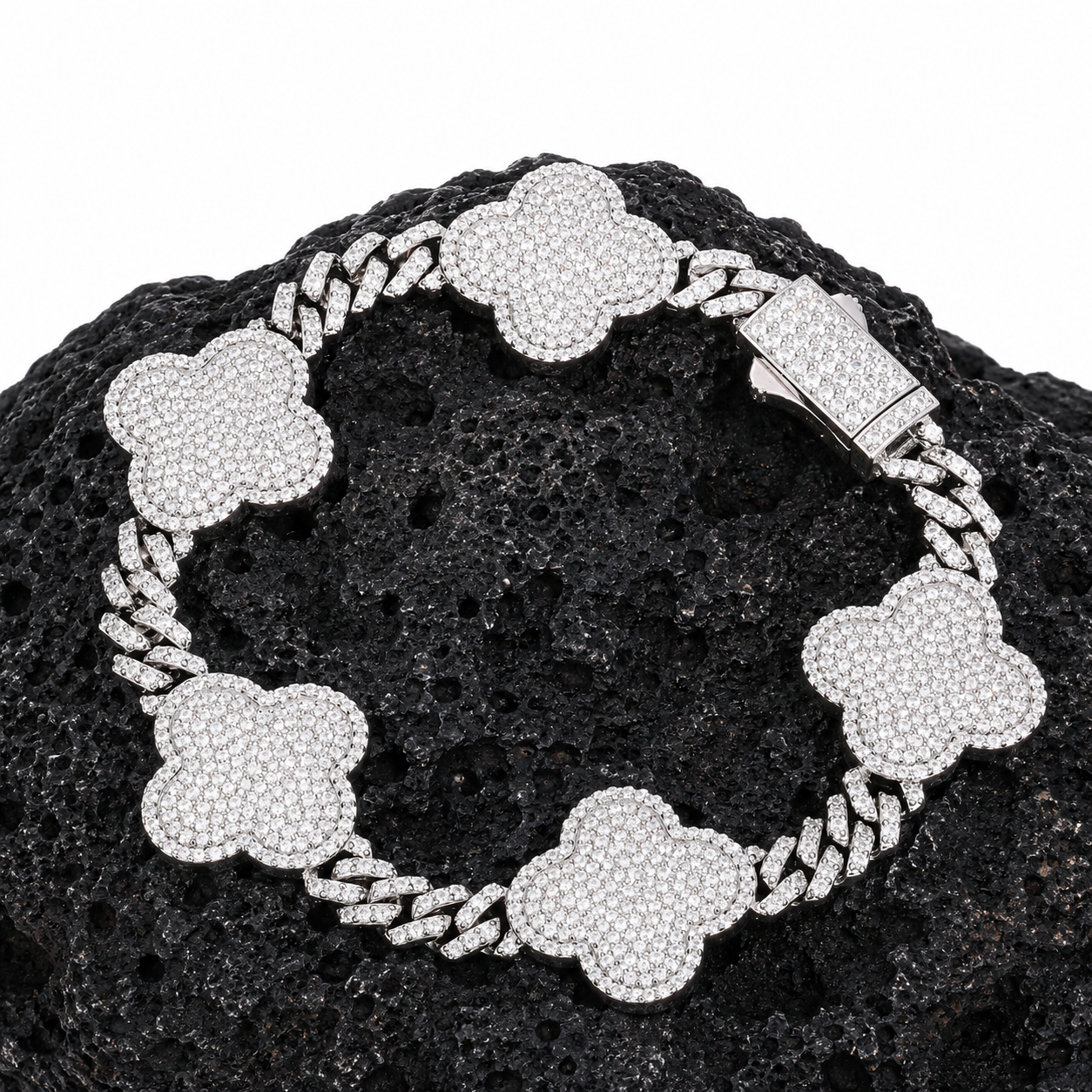 6mm Four Leaf Clover Cuban Link Bracelet
