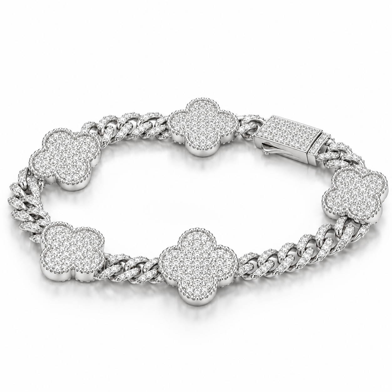 6mm Four Leaf Clover Cuban Link Bracelet