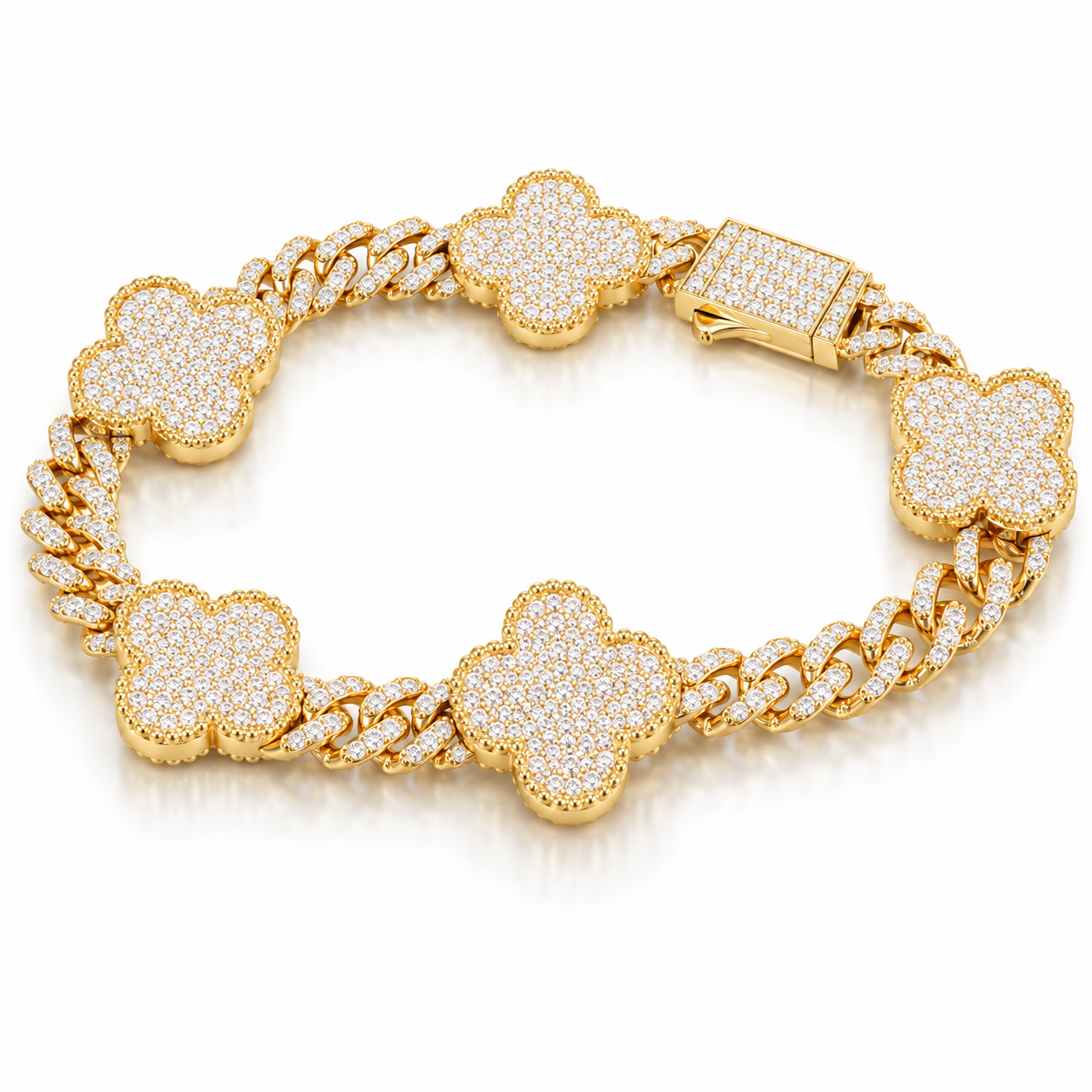 6mm Four Leaf Clover Cuban Link Bracelet