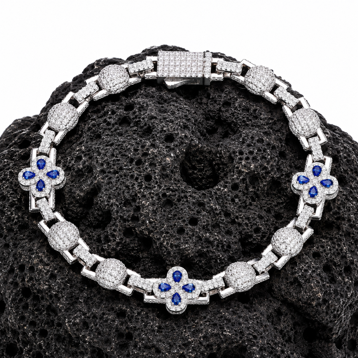 11mm Pear Cut CZ Four Leaf Clover Bracelet