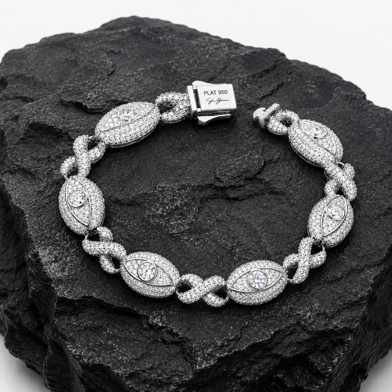 11mm S925 Moissanite Evil Eye Infinity Cuban Link Bracelet