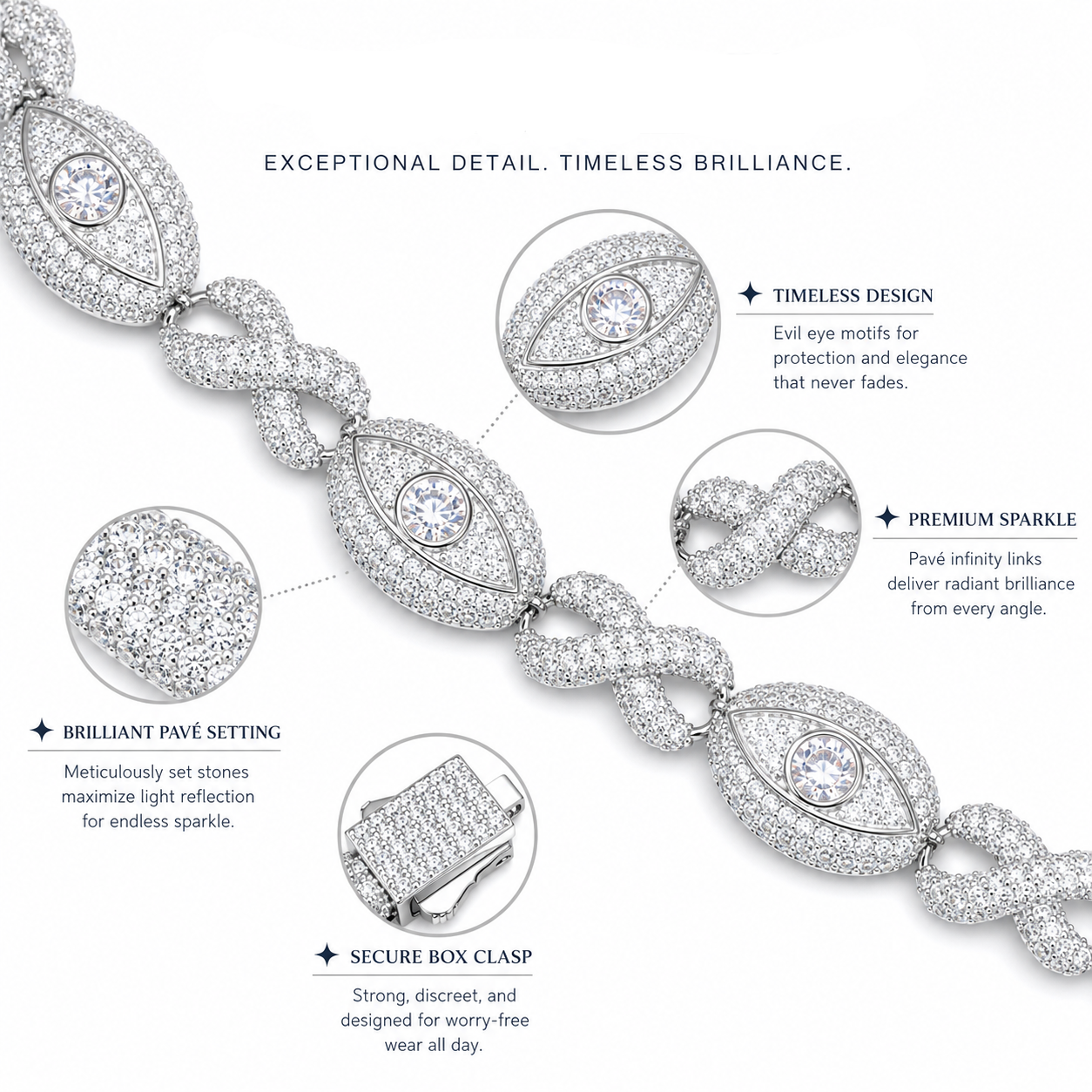 11mm S925 Moissanite Evil Eye Infinity Cuban Link Bracelet