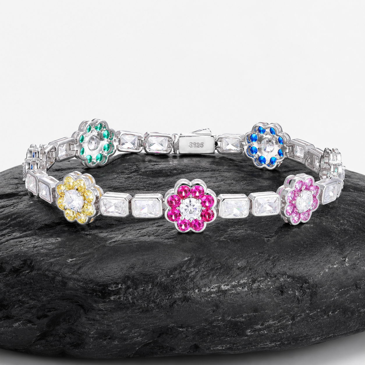 12mm CZ Flower Tennis Bracelet