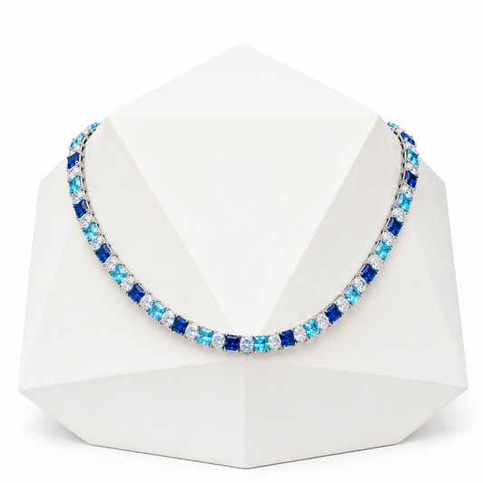 7.5mm Gradient Blue Princess Cut Tennis Chain