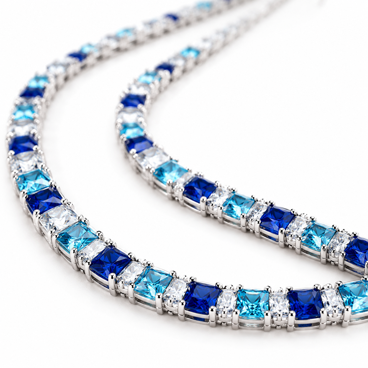 7.5mm Gradient Blue Princess Cut Tennis Chain