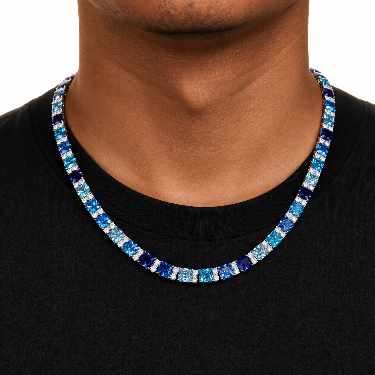 7.5mm Gradient Blue Princess Cut Tennis Chain