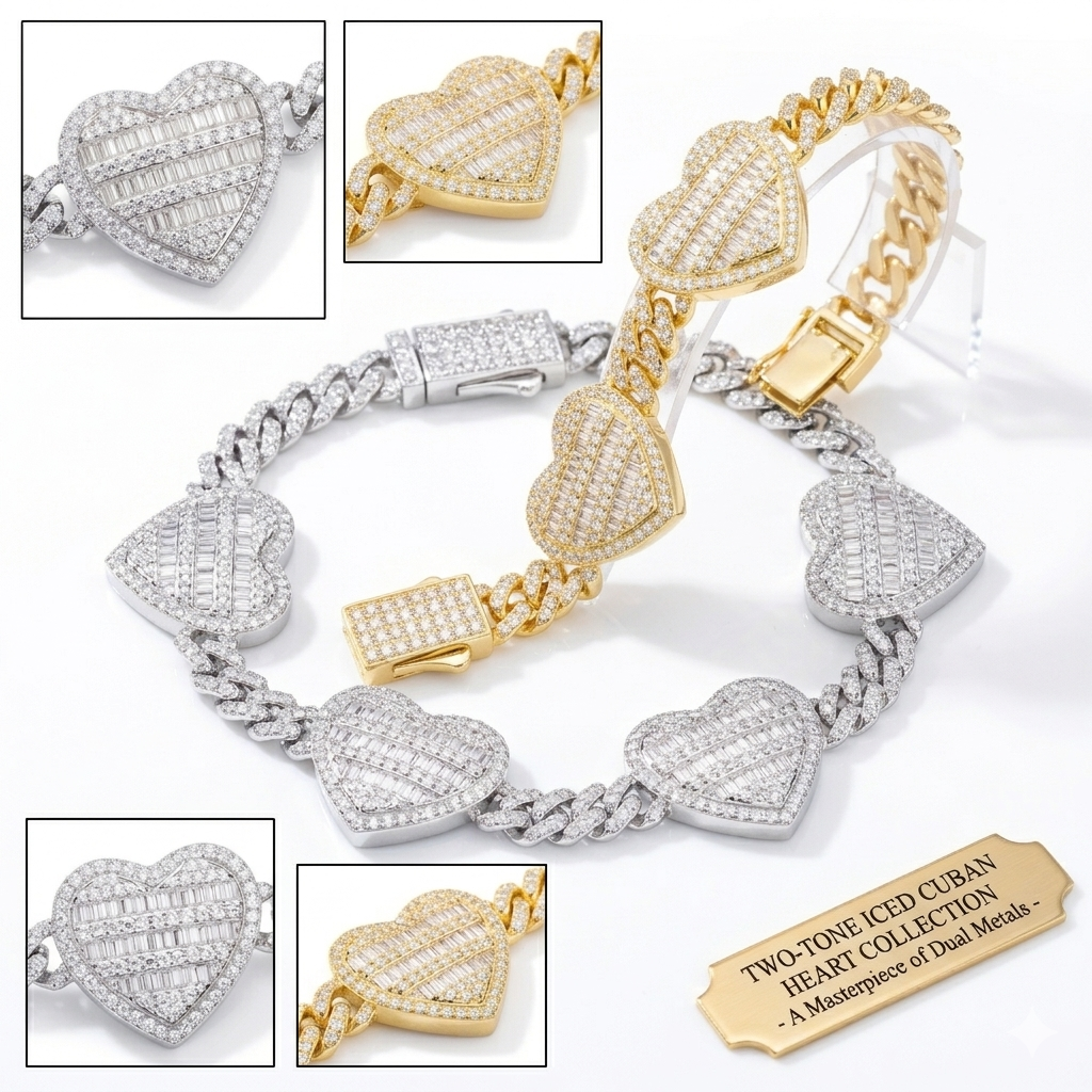 6mm Baguette Heart Cuban Link Bracelet
