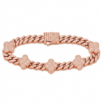 6mm S925 Moissanite Four Leaf Clover Cuban Link Bracelet