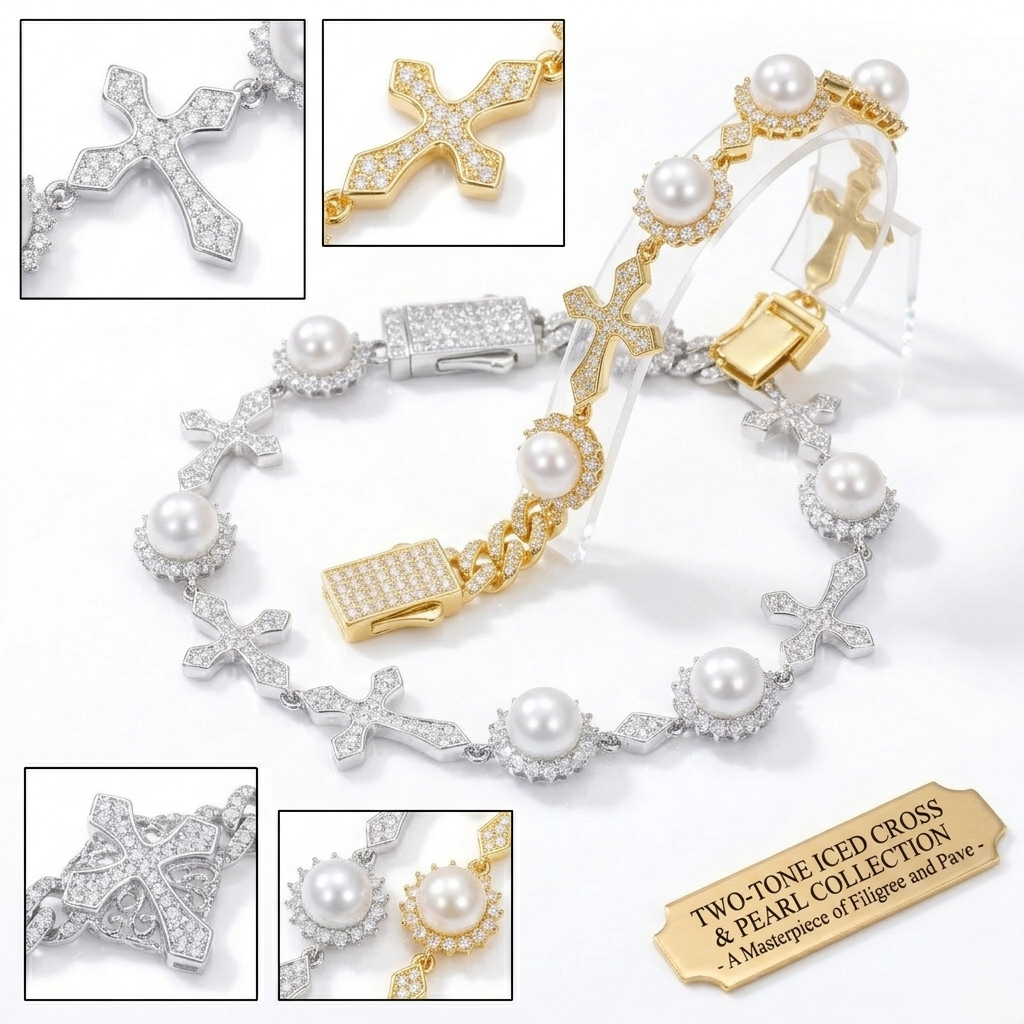 12mm Pearl Flower Cross Link Bracelet