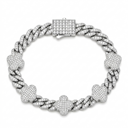 6mm S925 Moissanite Four Leaf Clover Cuban Link Bracelet