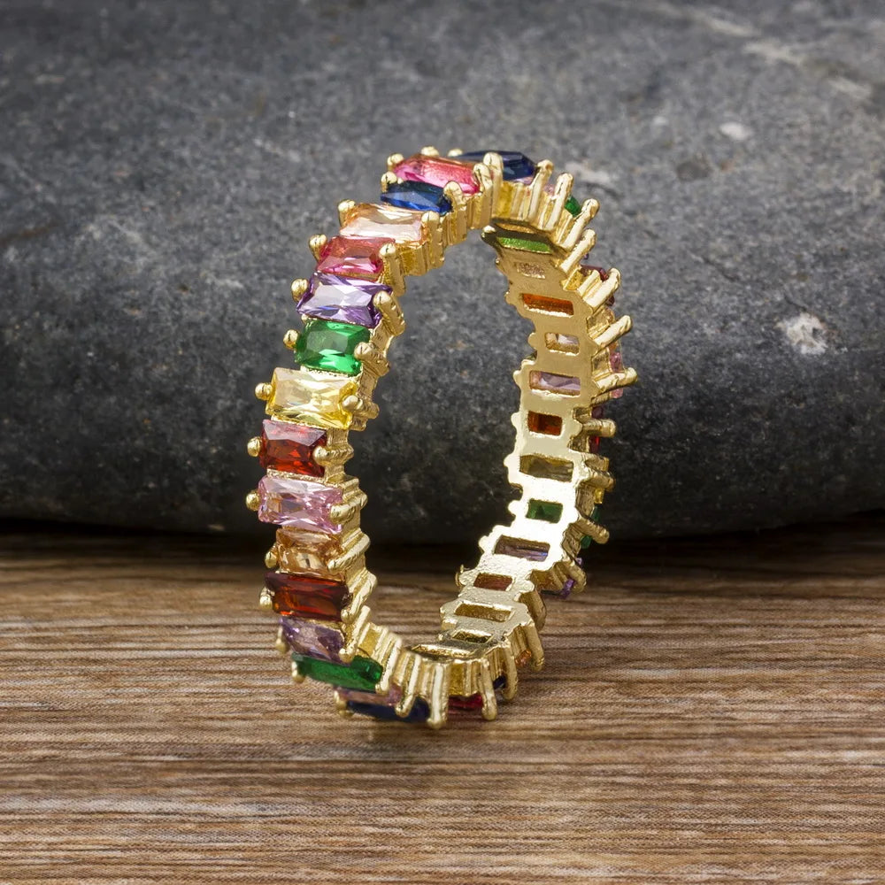 Rainbow Baguette Crystal Ring